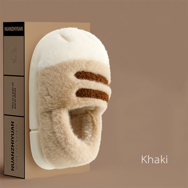 Plush Cat Paw Slippers - Closed Heel Design - Unisex Wear - Pink - Khaki - Six Size Options