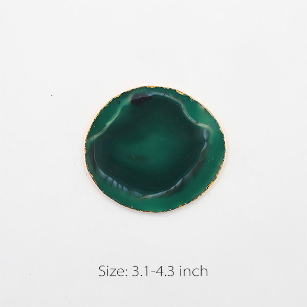 Natural Agate Coaster - Irregular Shape - Gold Trim - Blue - Purple - Green