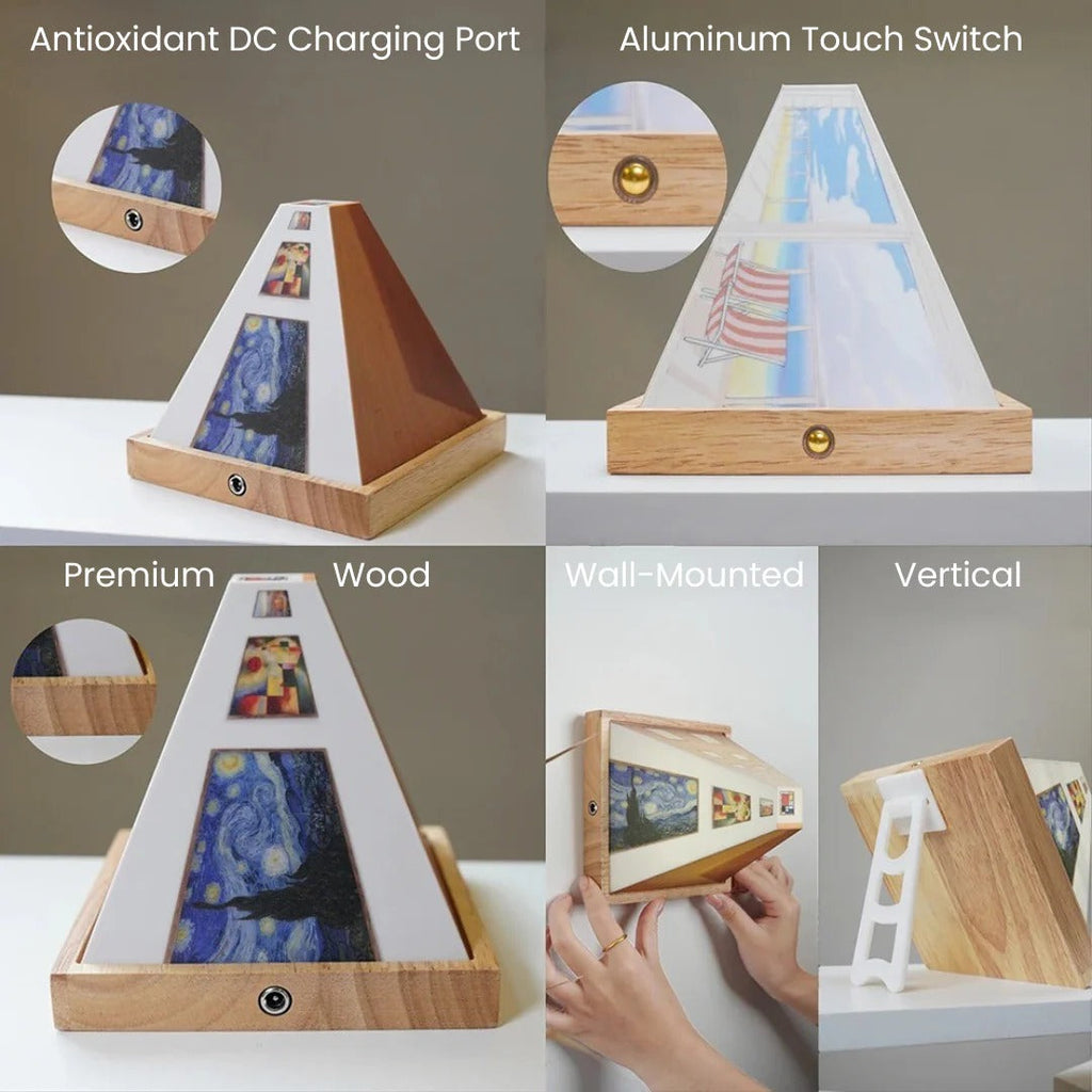 3D Illusion Art Nightlight - Wooden Frame - LED Glow - Mini Gallery Decor - 3 Styles Available
