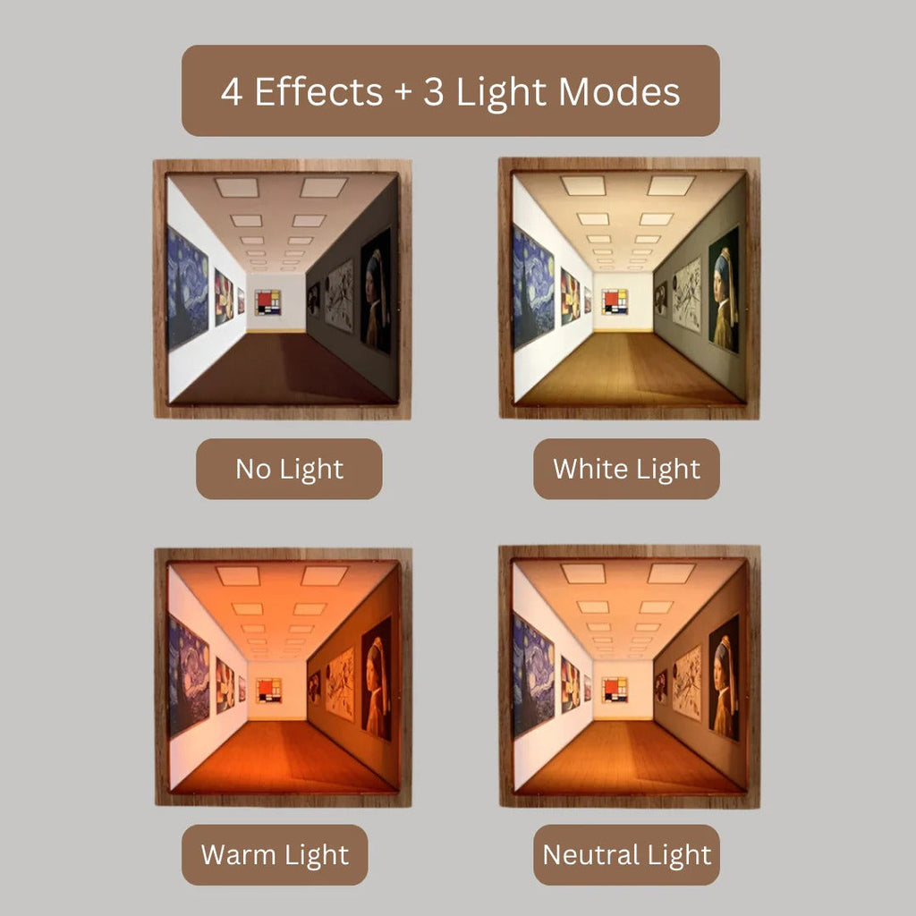 3D Illusion Art Nightlight - Wooden Frame - LED Glow - Mini Gallery Decor - 3 Styles Available