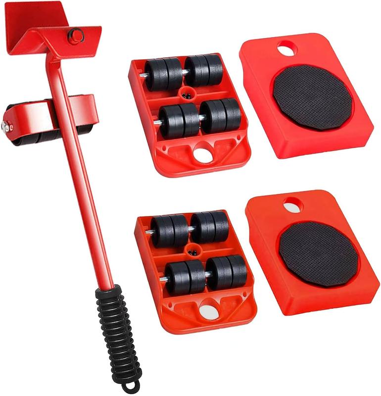 5-Pack Furniture Moving Kit - Heavy-Duty Slider Pads - Steel Lifter Tool - Easy Home Relocation - Red or Yellow