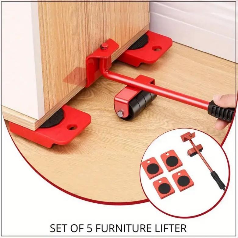5-Pack Furniture Moving Kit - Heavy-Duty Slider Pads - Steel Lifter Tool - Easy Home Relocation - Red or Yellow