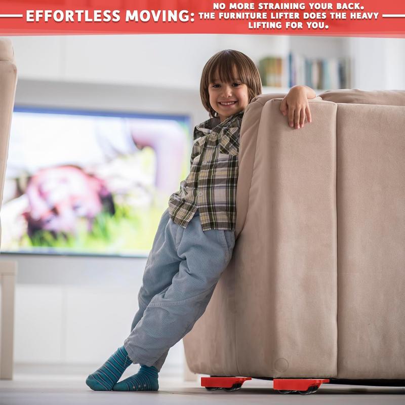 5-Pack Furniture Moving Kit - Heavy-Duty Slider Pads - Steel Lifter Tool - Easy Home Relocation - Red or Yellow