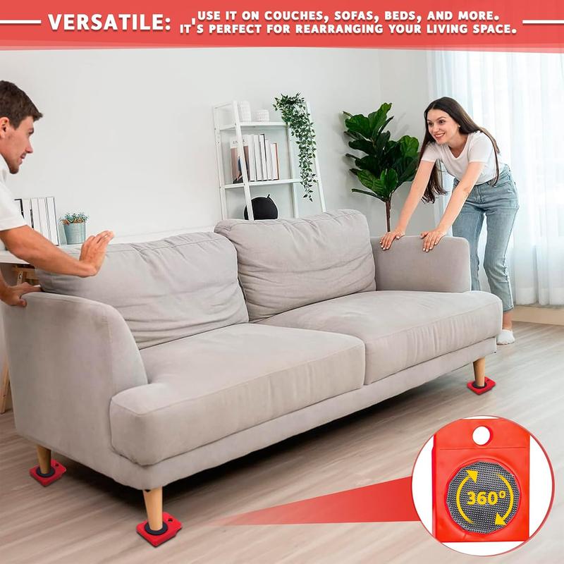 5-Pack Furniture Moving Kit - Heavy-Duty Slider Pads - Steel Lifter Tool - Easy Home Relocation - Red or Yellow